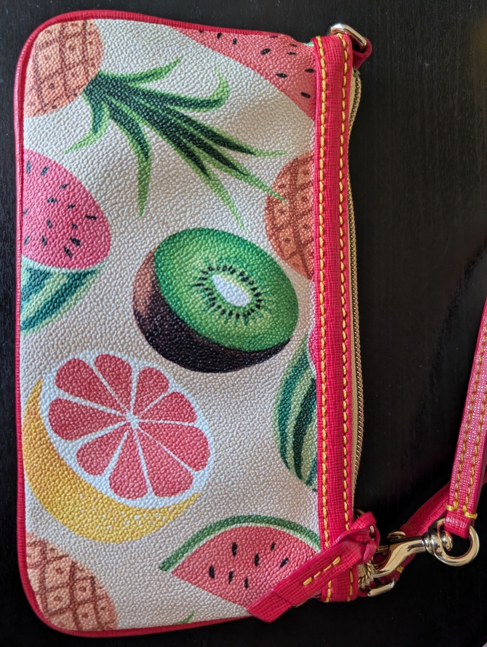 Dooney & Bourke Pink & Green Tropical Fruit Wristlet with Gold Plaque - Picture 3 of 5